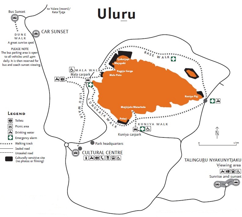 Plan randonnées Uluru Ayers Rock Aistralie