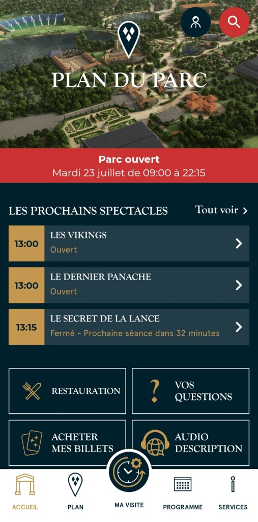 Accueil application mobile Puy du Fou