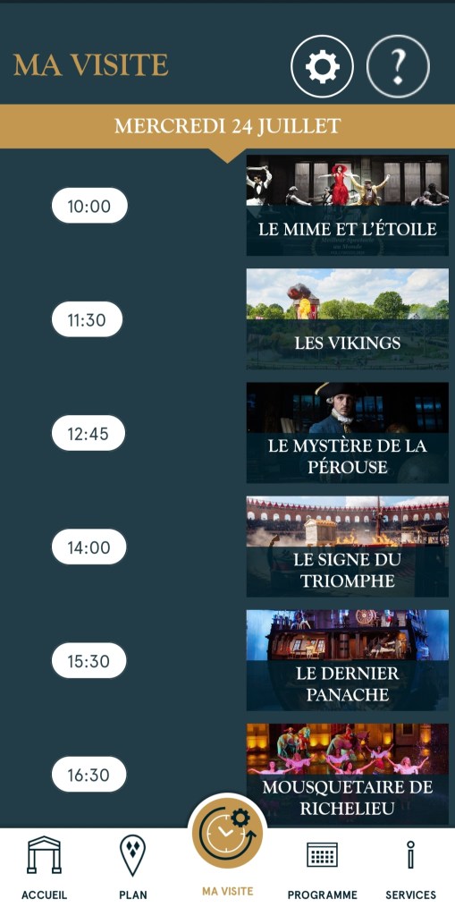 Programme application mobile Puy du Fou