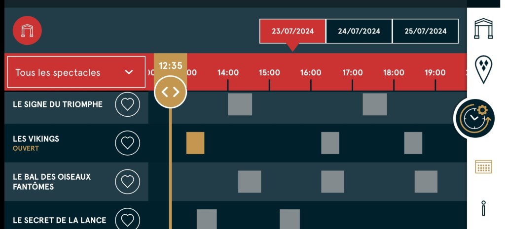 Grille horaire spectacles Puy du Fou